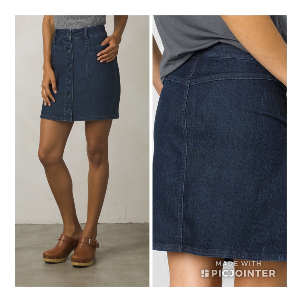 Prana Kara Indigo Denim Skirt Button Down 2 Jean High Waist Rise